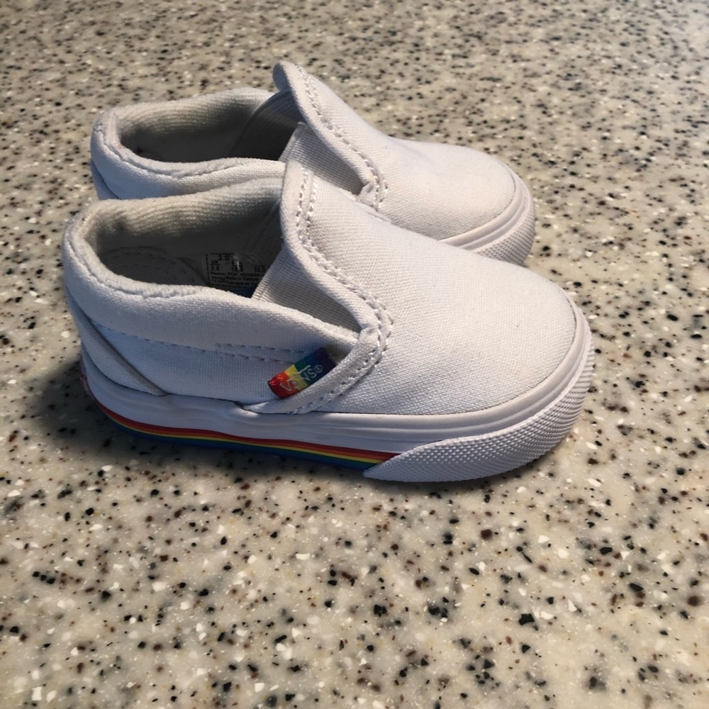 White and Rainbow accented baby vans shoes
